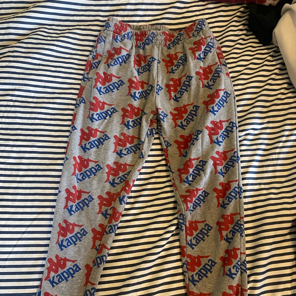Red blue and grey Kappa sweatpants